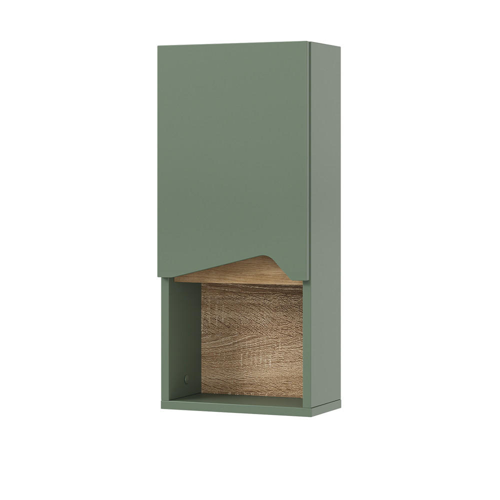BADSCHRANK Marelle Grün/Artisan 30 x 67 cm mit Tür und offenem Fach - Grün, Holzwerkstoff (30/67/17cm) - Vicco