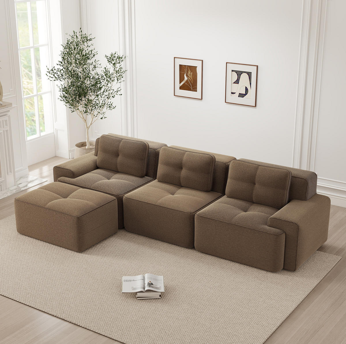 ECKSOFA 293/177/69 cm braun aus Cord ohne Montage mit Tiefsitz - Braun, Textil (177/293cm) - OKWISH