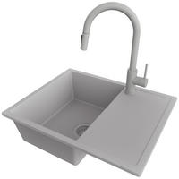 GRANITSPÜLE Ibiza, 2-er set Grau 62/50 cm 1 Becken + Küchenarmatur 40/20 cm + Ablauf-Set ab 45er Unterschrank - Grau, Kunststoff (62/19/50cm) - Primagran