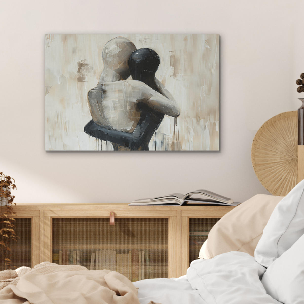 AKUSTIKBILD Abstrakt - Liebe - Schwarz und weiß - Modern Wanddeko 70x50 cm - Schwarz, Kunststoff (70/50/0.9cm) - MuchoWow