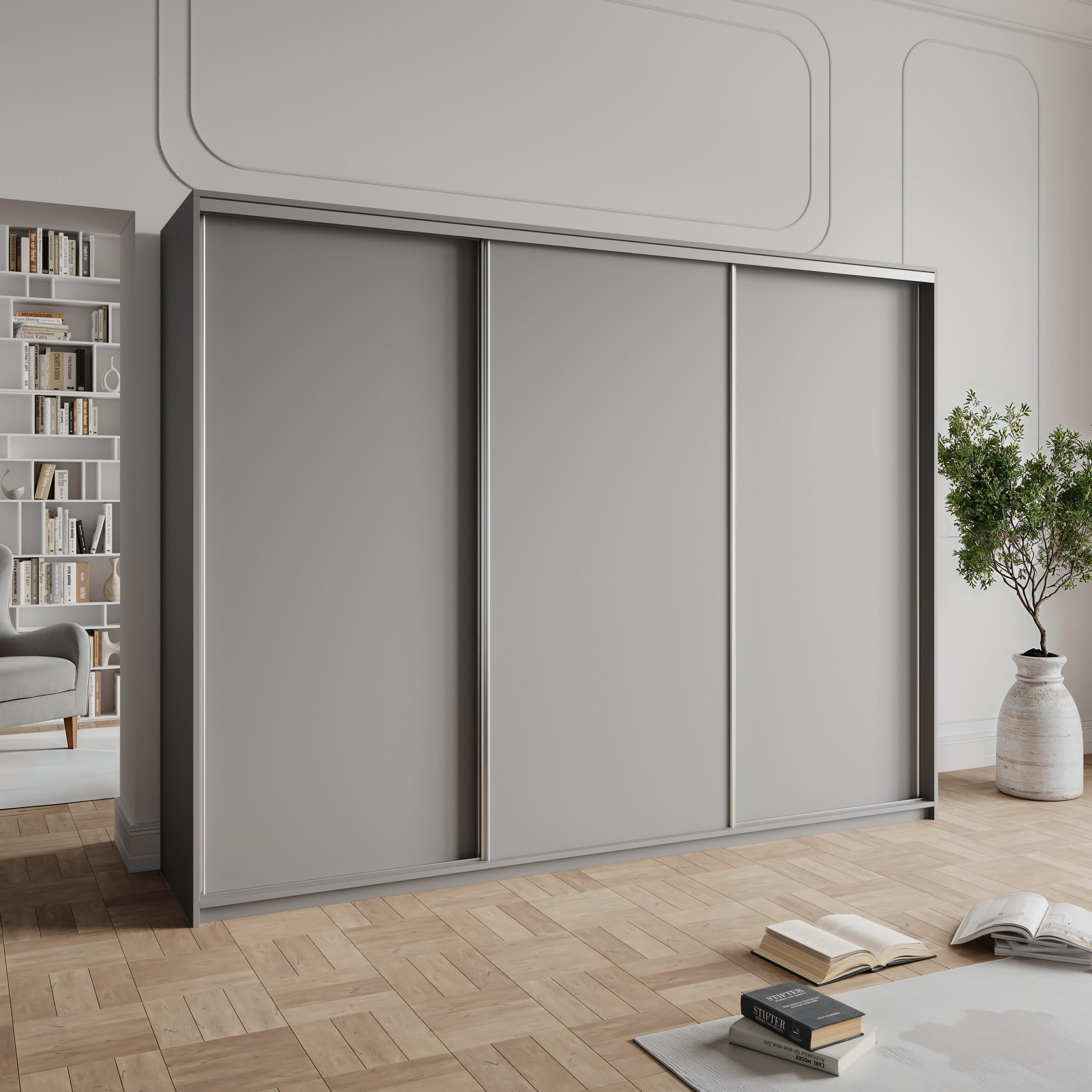 SCHWEBETÜRENSCHRANK NISSE 270/205/60 cm 3-türig Graphitfarben - Graphitfarben, Holzwerkstoff (270/205/60cm) - MASSENO