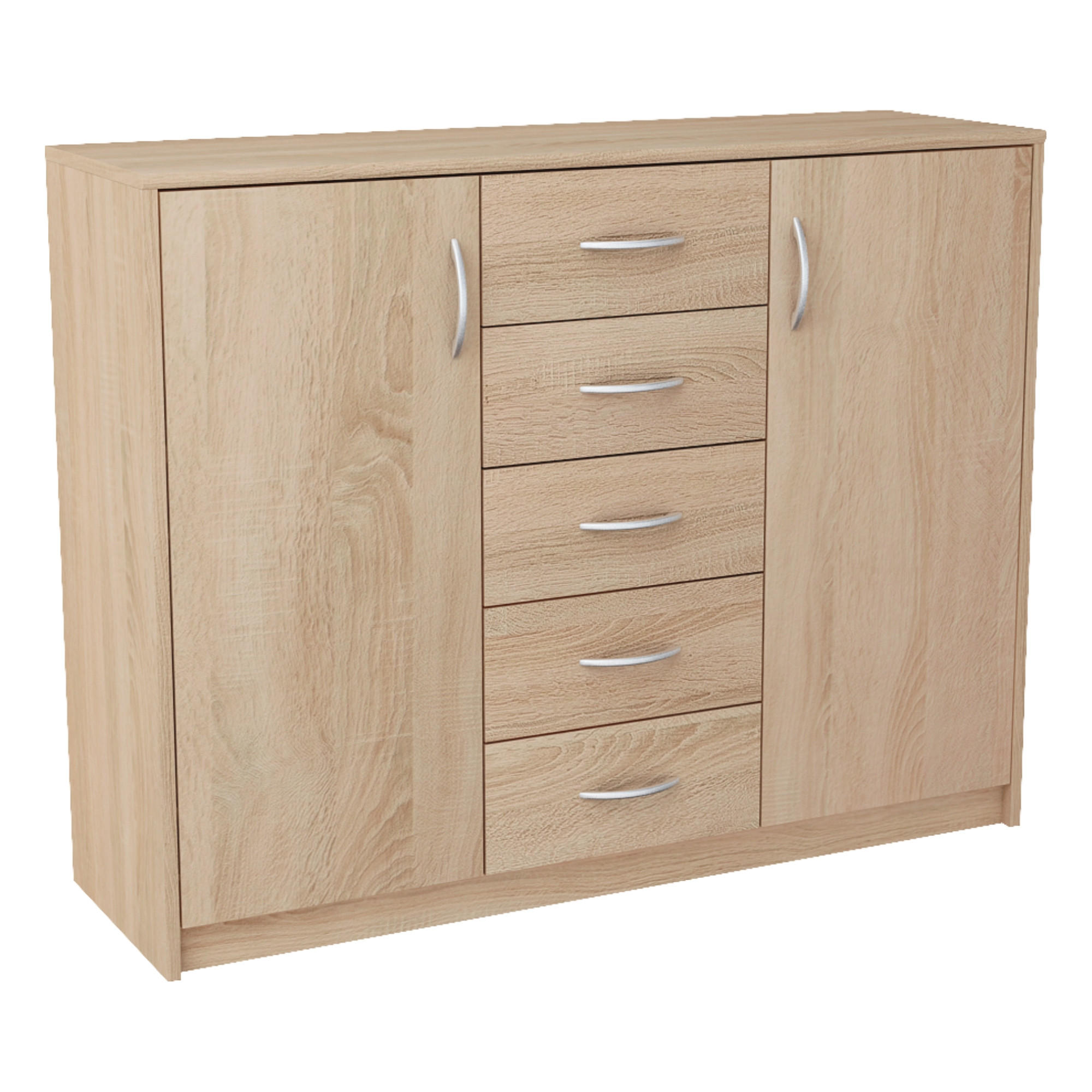 KOMMODE mit 5 Schubladen und 2 Türen in sonoma - Hellbraun, Holzwerkstoff (110/85/35cm) - Home Collective