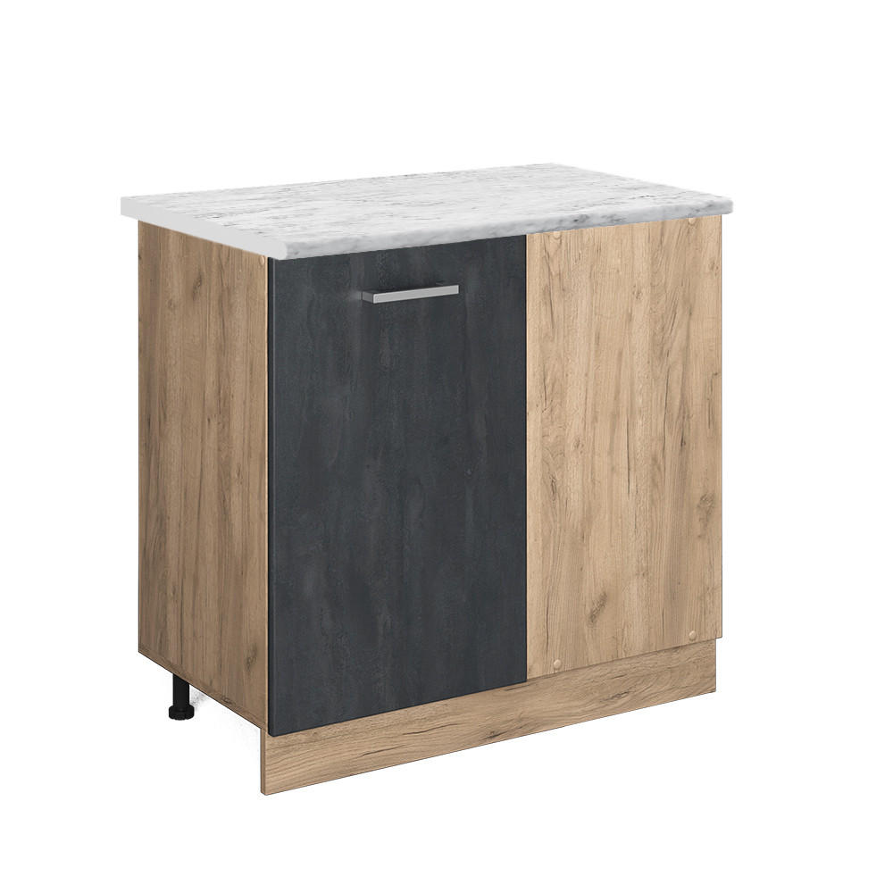 ECKUNTERSCHRANK R-Line Schwarz Beton 86 cm AP Marmor - Eiche Wotan/Schwarz, Holzwerkstoff (86/81.6/60cm) - Vicco