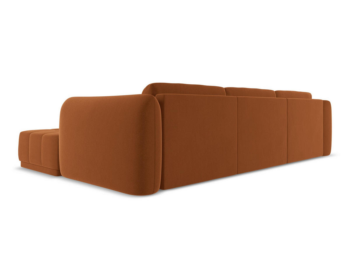ECKSOFA Rechts Samt Stoff Orange - Terra cotta/Schwarz, Kunststoff/Textil (290/170cm) - Makamii