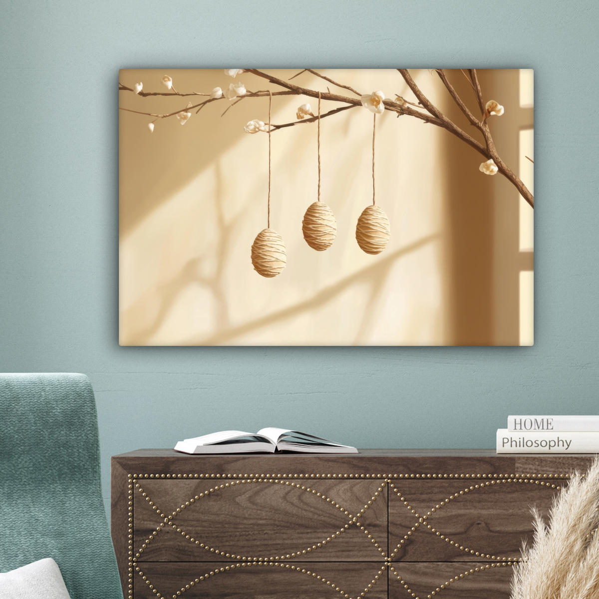 LEINWANDBILD Beige - Osterkuchen - Eier Wanddeko 90x60 cm - Beige, Textil (90/60cm) - MuchoWow