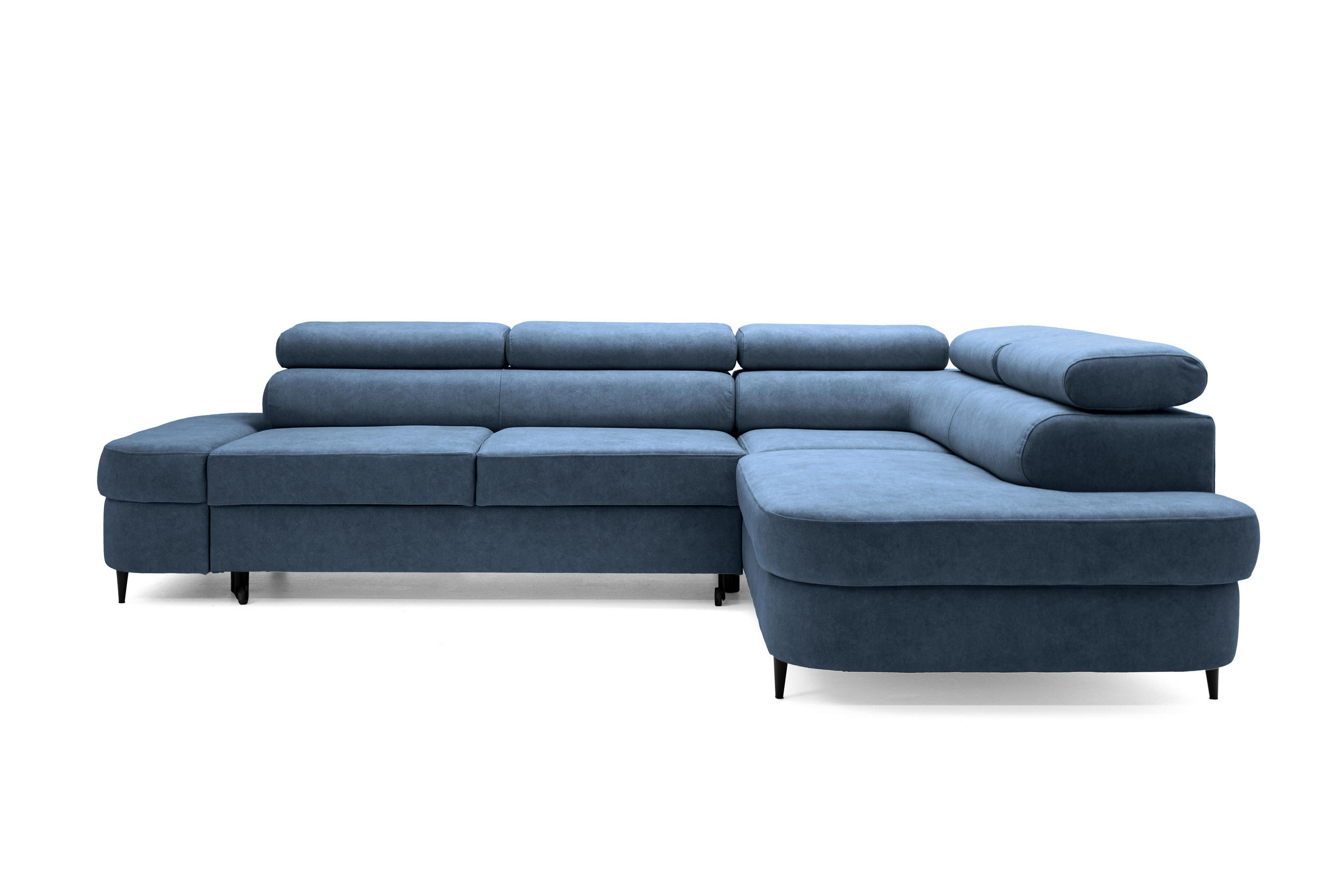 ECKSOFA PRIAM L Rechts mit Schlaffunktion 125x195 Velours Blau - Blau/Schwarz, Holz/Textil (203/275cm) - Muffo
