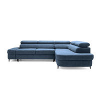 ECKSOFA PRIAM L Rechts mit Schlaffunktion 125x195 Velours Blau - Blau/Schwarz, Holz/Textil (203/275cm) - Muffo