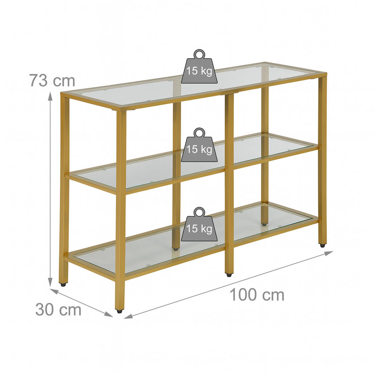 KONSOLENTISCH - Multicolor, Glas/Metall (30/100/73cm) - Relaxdays