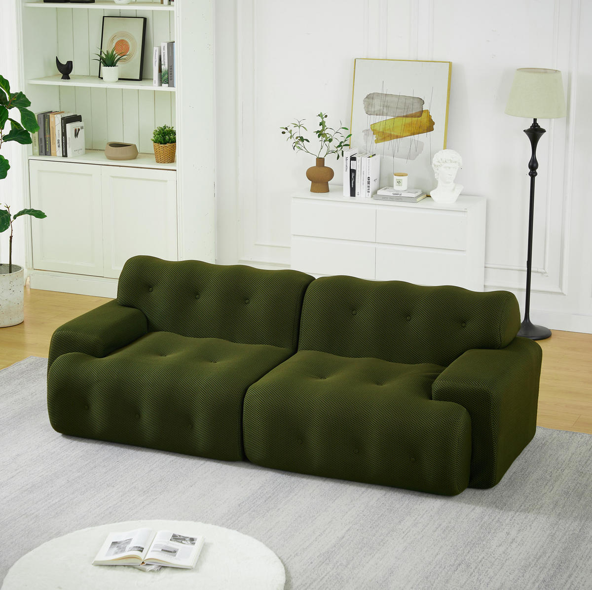 2-SITZER-SOFA 224/104/66 cm aus Stoff, montagefrei mit breiten Armlehnen und Knopfheftung, Grün - Grün, Textil (224/66/104cm) - Redom