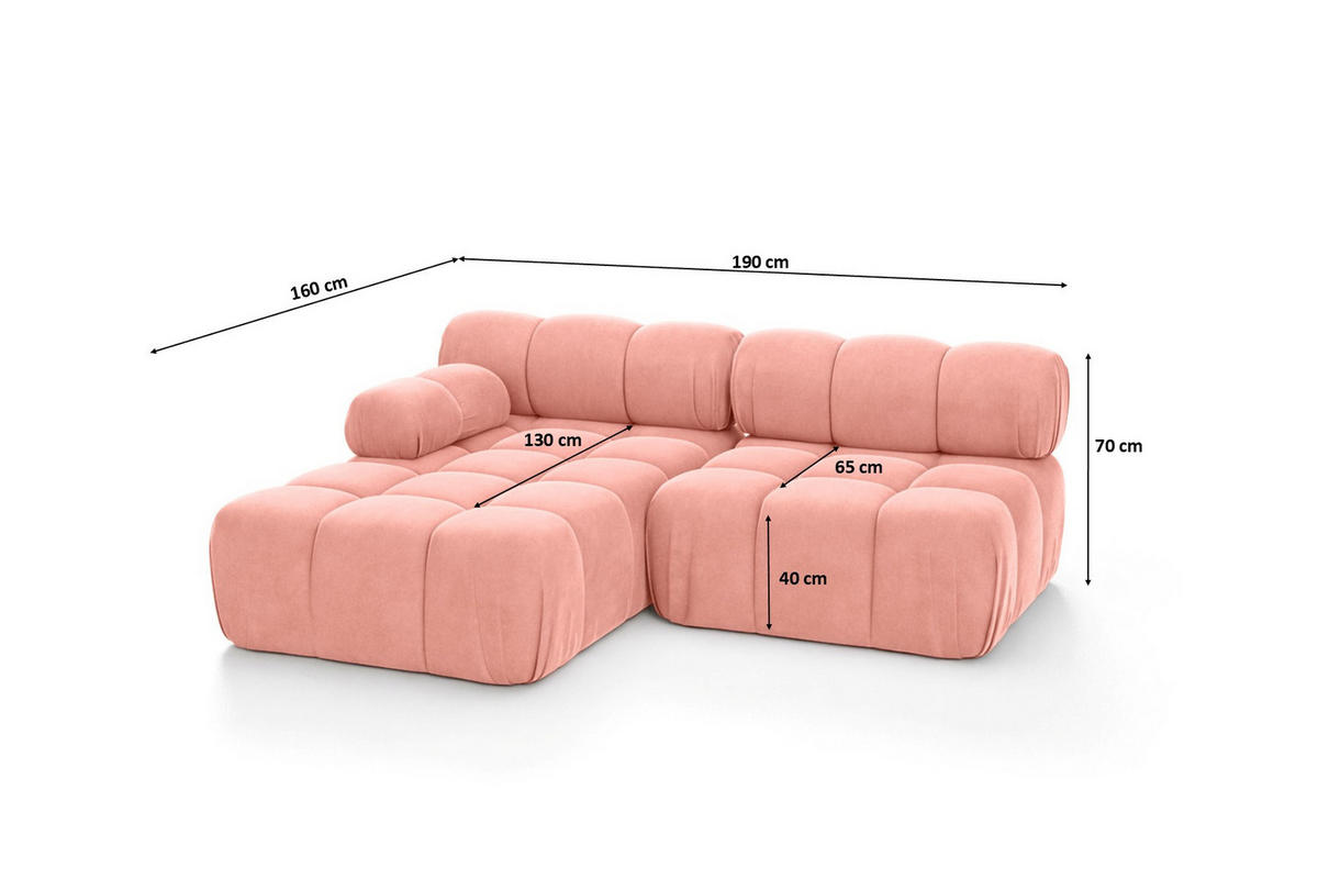 ECKSOFA L-Form Mini II Modular, Veloursstoff Salvador, Rosa, Links, Selia - Pink, Holz (190/160cm) - Kaiser Möbel