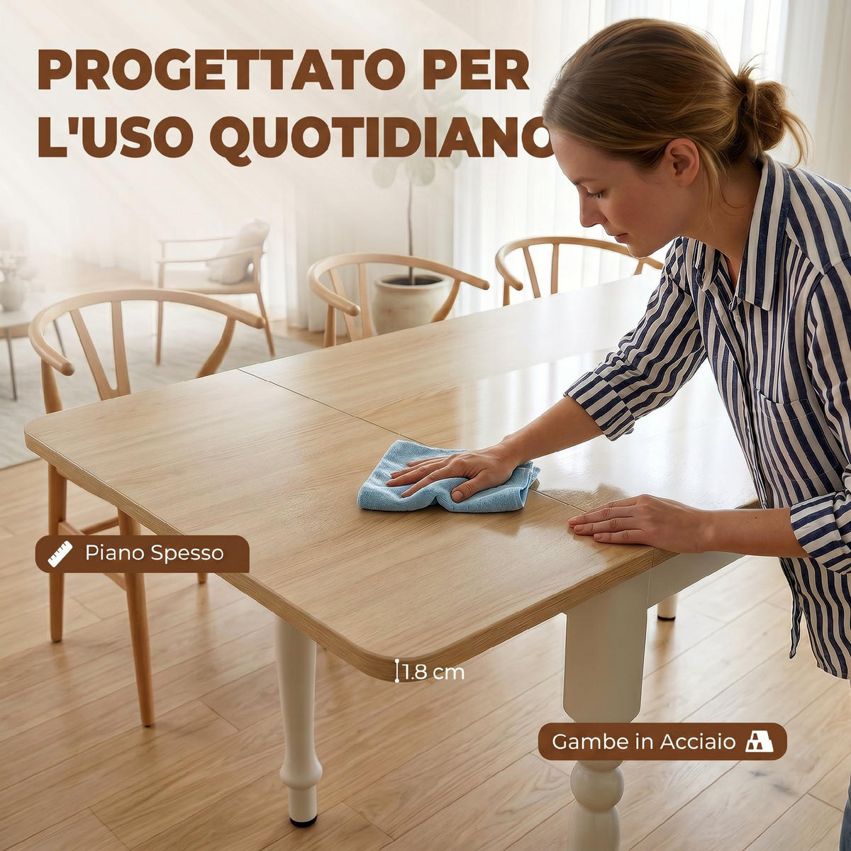 ESSTISCH Holzoptik 1 Stück - Beige, Naturmaterialien (134/80/75cm) - GiPP