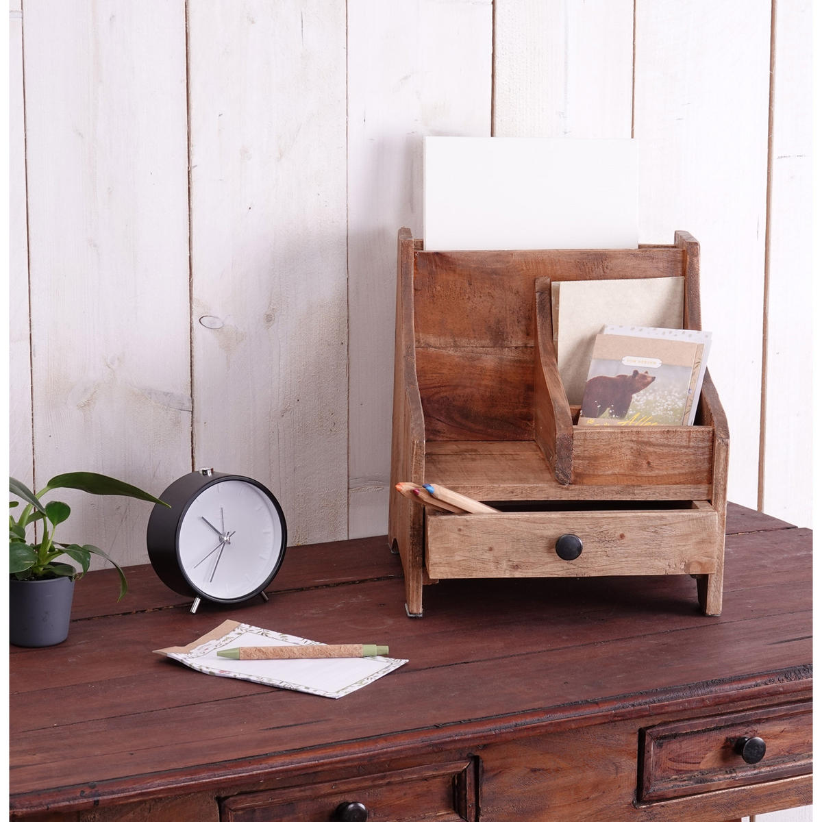 ORGANIZER College Mahagoni Massivolz, mit Schublade naturfarben - Naturfarben, Holz (28/27/30cm) - CREEDWOOD