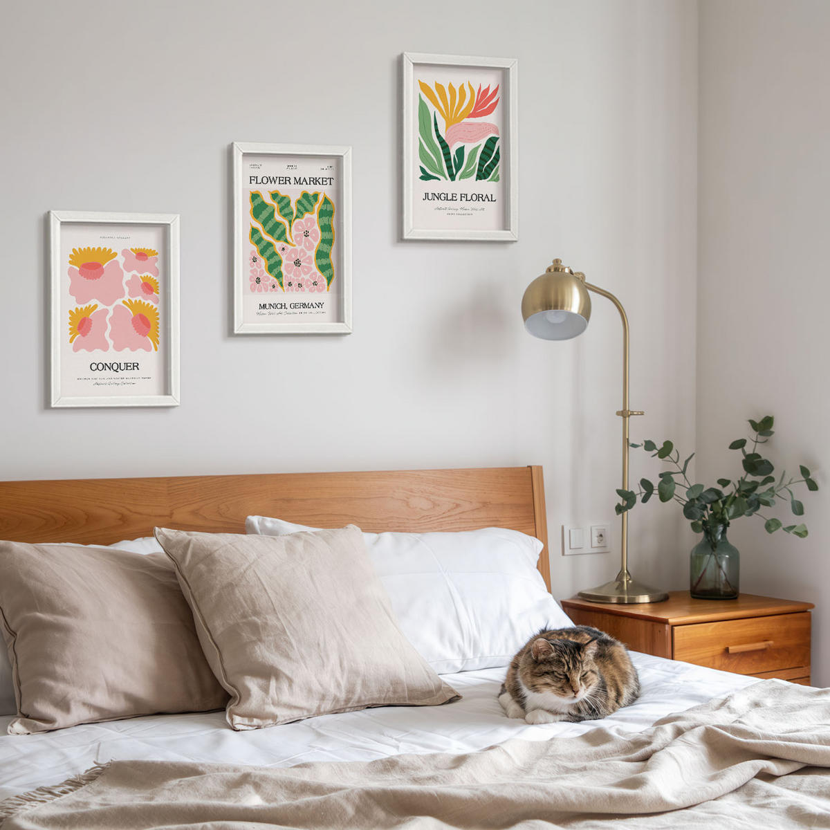 BILDER SET 3er Set - 20x30 cm Weißer Rahmen - Blumen und Blätter – moderne Poster - Weiß, Kunststoff (20/30cm) - TULUP
