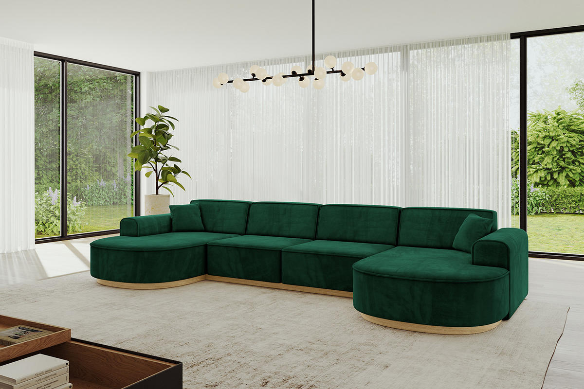 WOHNLANDSCHAFT MARI-U2-v2 - 388x171x83 cm Grün Velours - Grün, Holzwerkstoff/Textil (388/83/171cm) - ALTDECOR