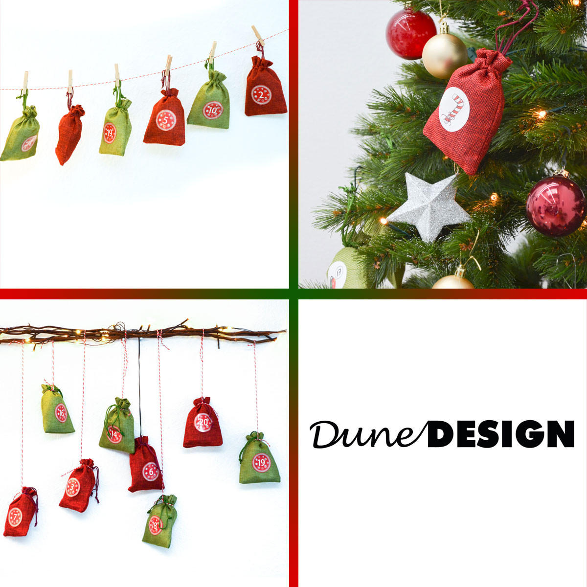 ADVENTSKALENDER zum Selbstbefüllen, 24 Geschenk-Säckchen Rot - Rot, Kunststoff (9.5/3/13cm) - Dunedesign