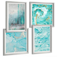 BILDER SET 4er Set - 50x50 cm & 40x60 cm Silberner Rahmen - abstrakte Muster in Blautönen - Silberfarben, Kunststoff (50/50cm) - TULUP