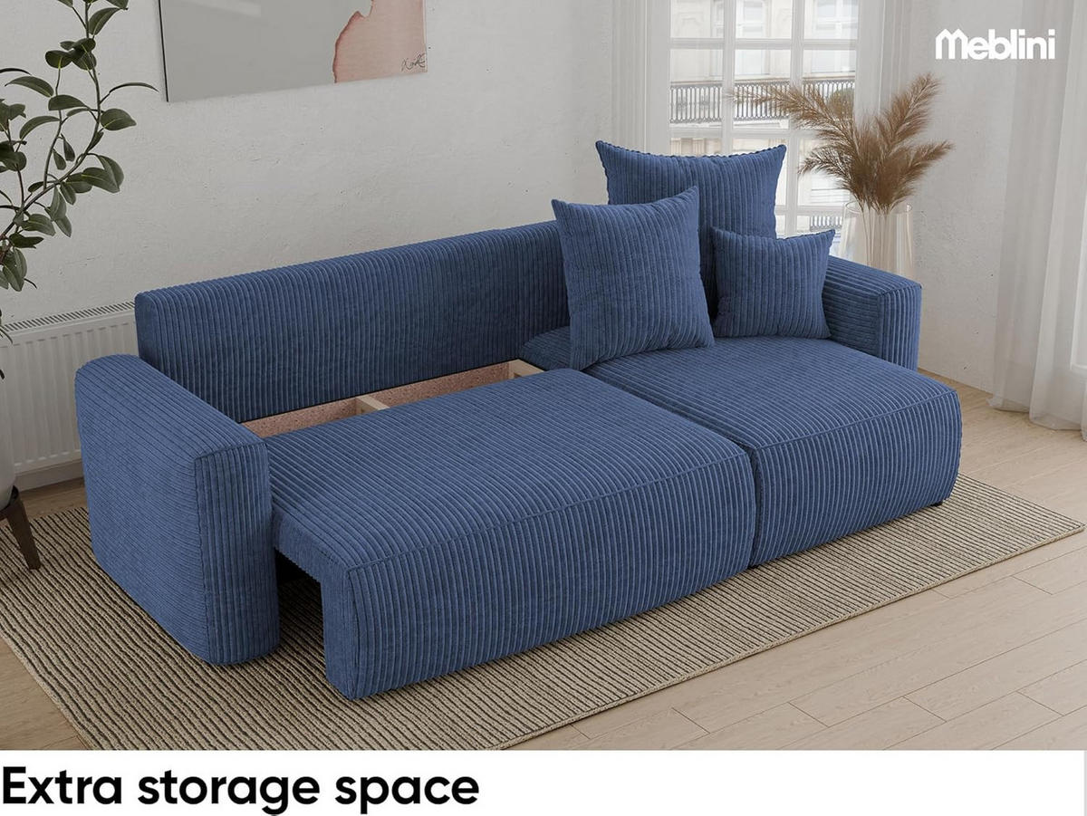 ECKSOFA DAVE L - Blau/Schwarz, Holzwerkstoff (238/87cm) - Meblini