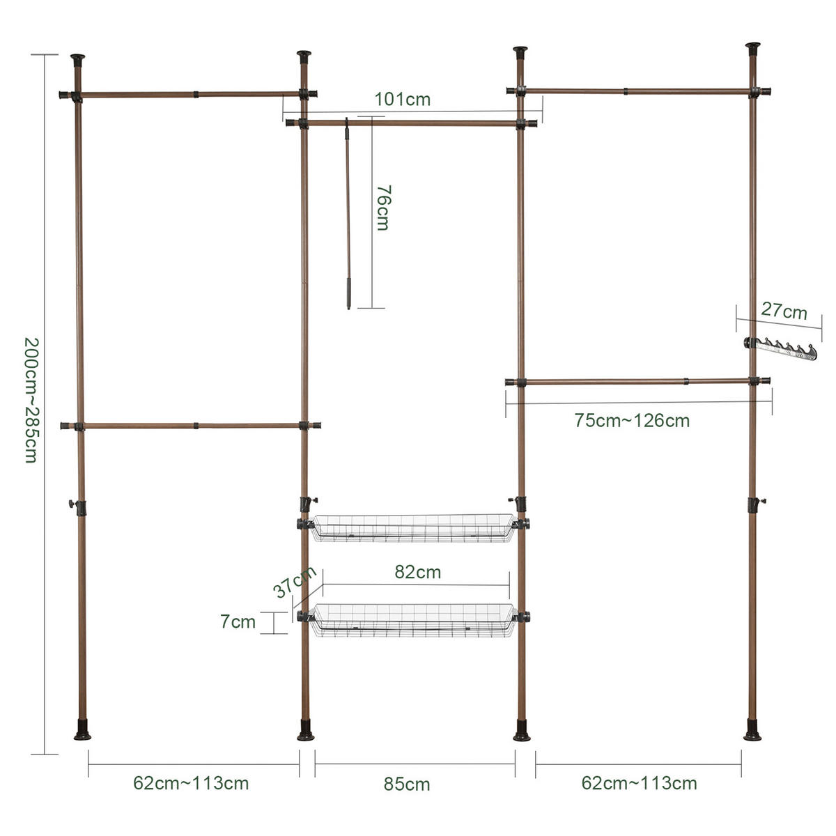 TELESKOP GARDEROBEN SYSTEM Natur - Naturfarben, Kunststoff (311/285/3cm) - SoBuy