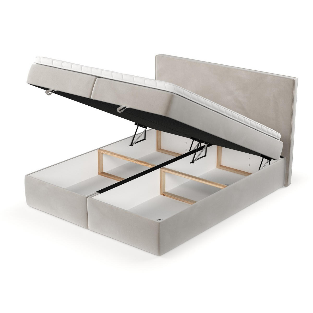 BOXBETT Velma 180/200 cm Hellbeige im Paros Stoff - Beige/Schwarz, Holz/Holzwerkstoff (180/200cm) - AltaBeds