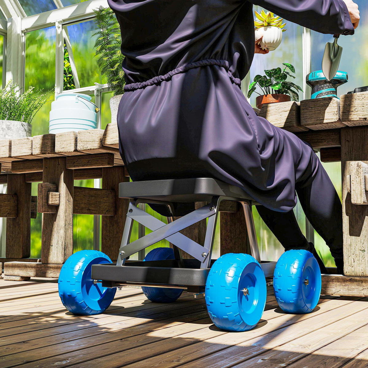 GARTENROLLSITZ DE-13789 mit Werkzeugablage Blau - Blau, Kunststoff (49/32/50cm) - ComfortXL