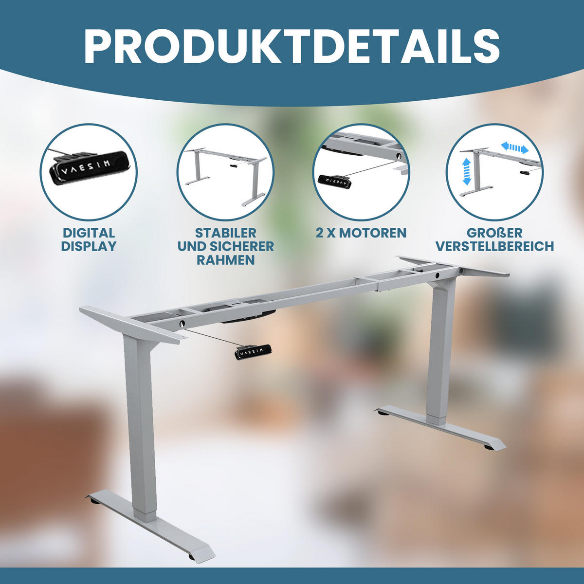 TISCHGESTELL HÖHENVERSTELLBAR LIFT S5 silber - Grau, Metall (68/180/118cm) - Albatros