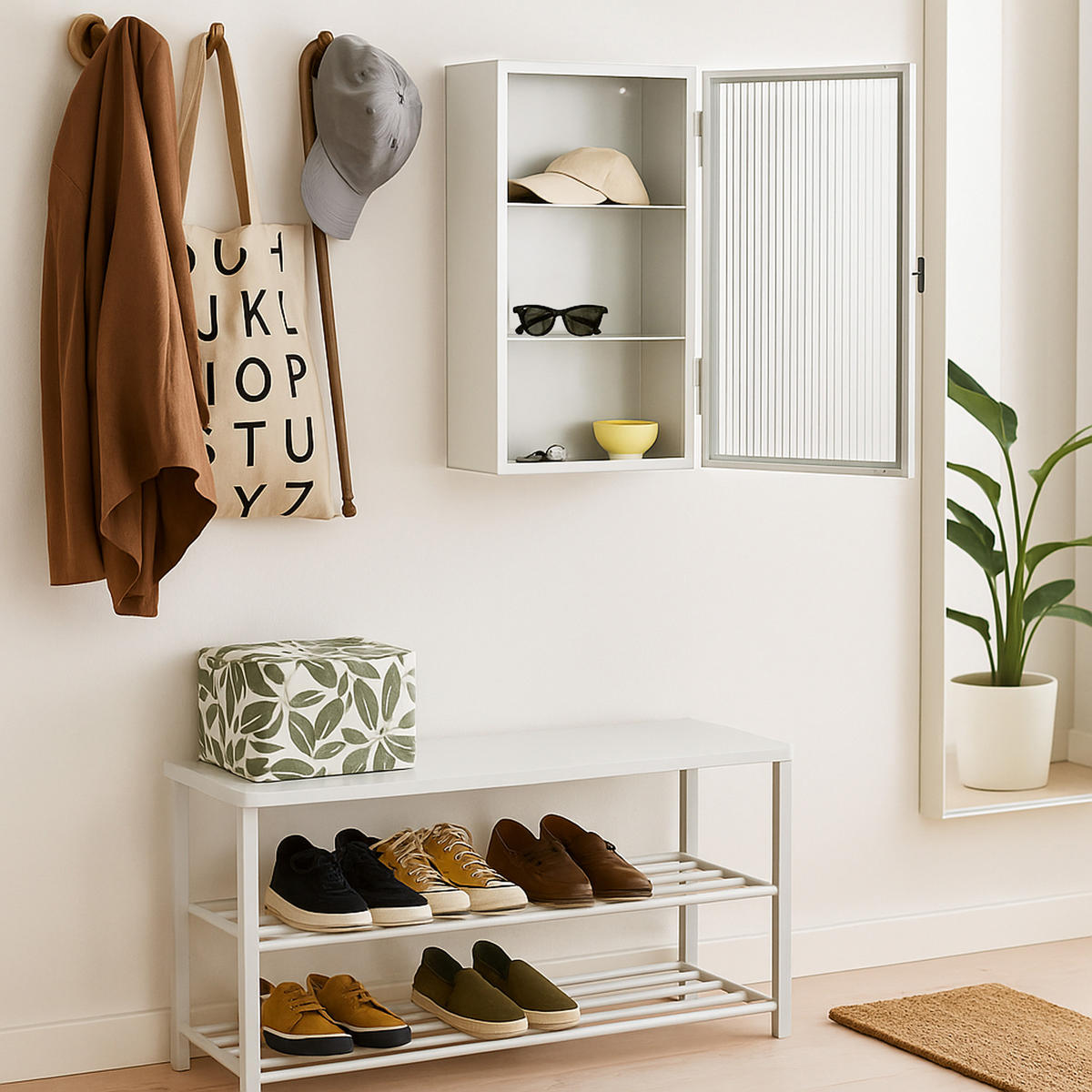 STĚNOVÁ SKŘÍŇ Zundert - bílá, kov/sklo (35/60/15cm) - [en.casa]