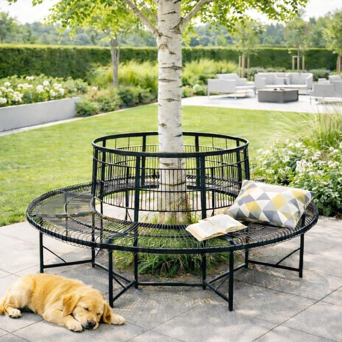 GARTENBANK Wetterfest Metall D-200cm 96723 Baumbank - Schwarz, Metall (200/100/200cm) - DanDiBo