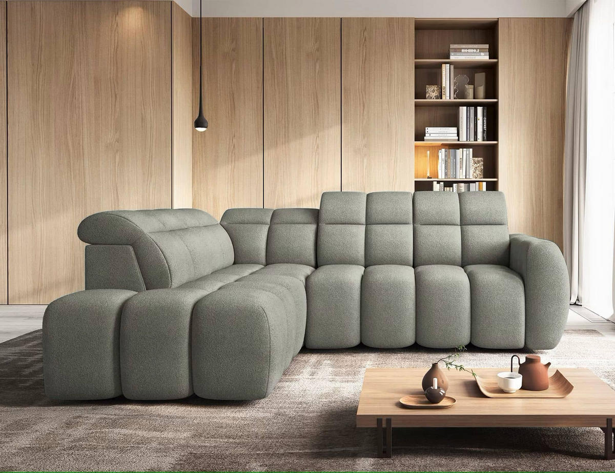 ECKSOFA mit elektrischem Sitzvorschub, Bettkasten und verstellbare Kopflehnen - Grün, Naturmaterialien/Textil (258/208cm) - Eltap