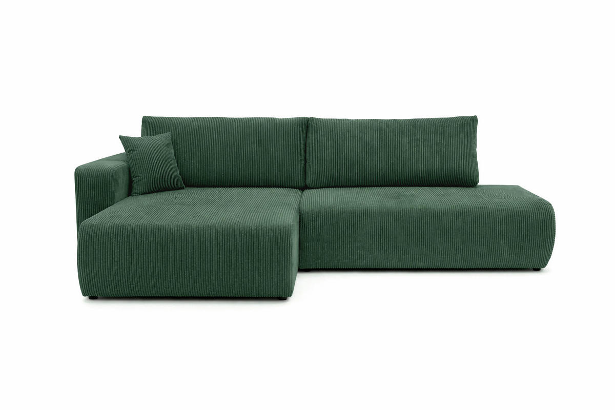 ECKSOFA Mit Schlaffunktion Und Bettkasten, Cordstoff Poso, Grün, Links, OPEN XL - Grün, Holz (262/145cm) - Kaiser Möbel