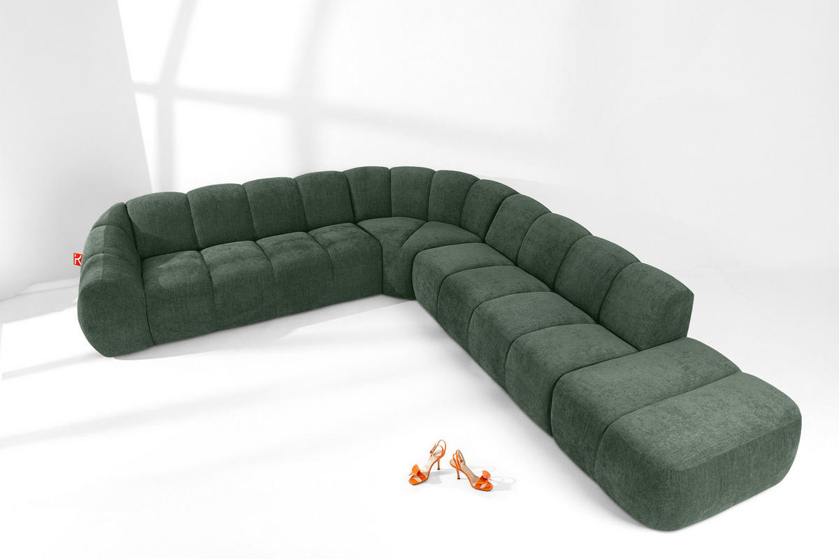 ECKSOFA RECHTS FLAVA, Dunkelgrün - Dunkelgrün, Holz/Holzwerkstoff (310/354cm) - KONSIMO®