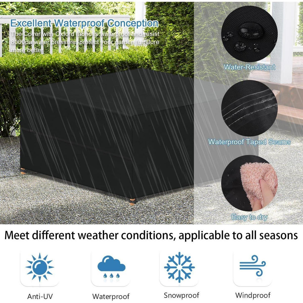 ABDECKHAUBE Gartenmöbel 230 x 230 x 85 cm Wasserdicht - Schwarz, Kunststoff (1/1/1cm)