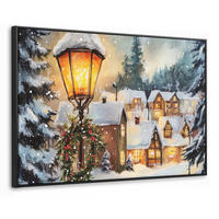 LEINWAND Bilder mit Rahmen - Weihnachtsdorf - Häuser - Schnee - Weihnachten - 90x60 - Sandfarben, Textil (90/60cm) - MuchoWow