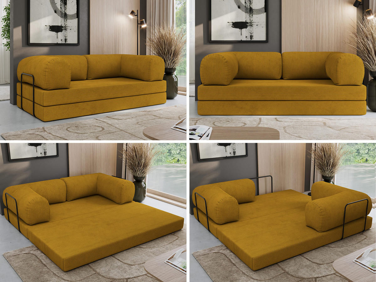 TROJMIESTNA POHOVKA ORSETTO - Oranžová Manšester - oranžová/čierna, kov/textil (200/70/100cm) - MKS