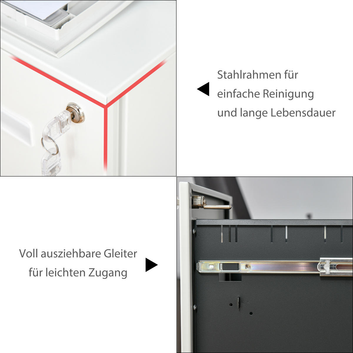 AKTENSCHRANK mit 2 Schubladen, Rollen, für Akten im A4 Format, Stahl, Weiß - Weiß, Metall (48/67/39cm) - Vinsetto