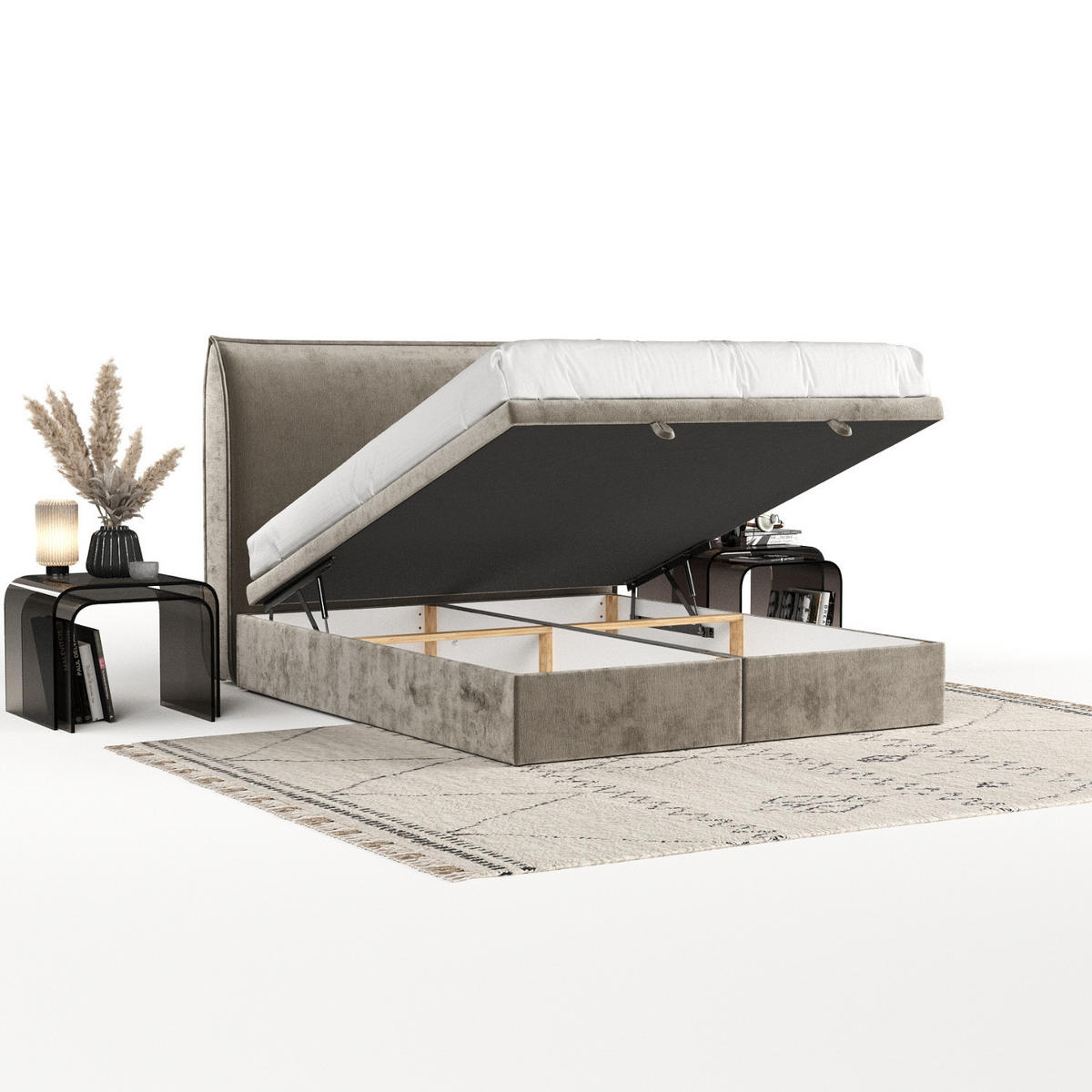 POLSTERBETT Tuvalu mit Stauraum 120/200 cm Beige im Lotta Stoff - Beige/Schwarz, Holz/Holzwerkstoff (120/200cm) - AltaBeds