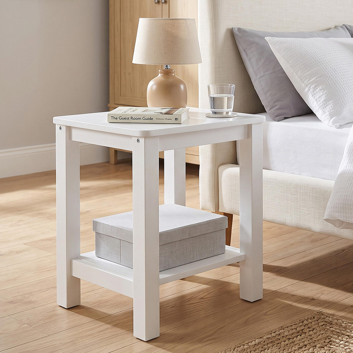 NACHTTISCH Kiefer weiß 47/38/32 cm - Weiß, Holz (38/47/32cm) - Homestyle4u