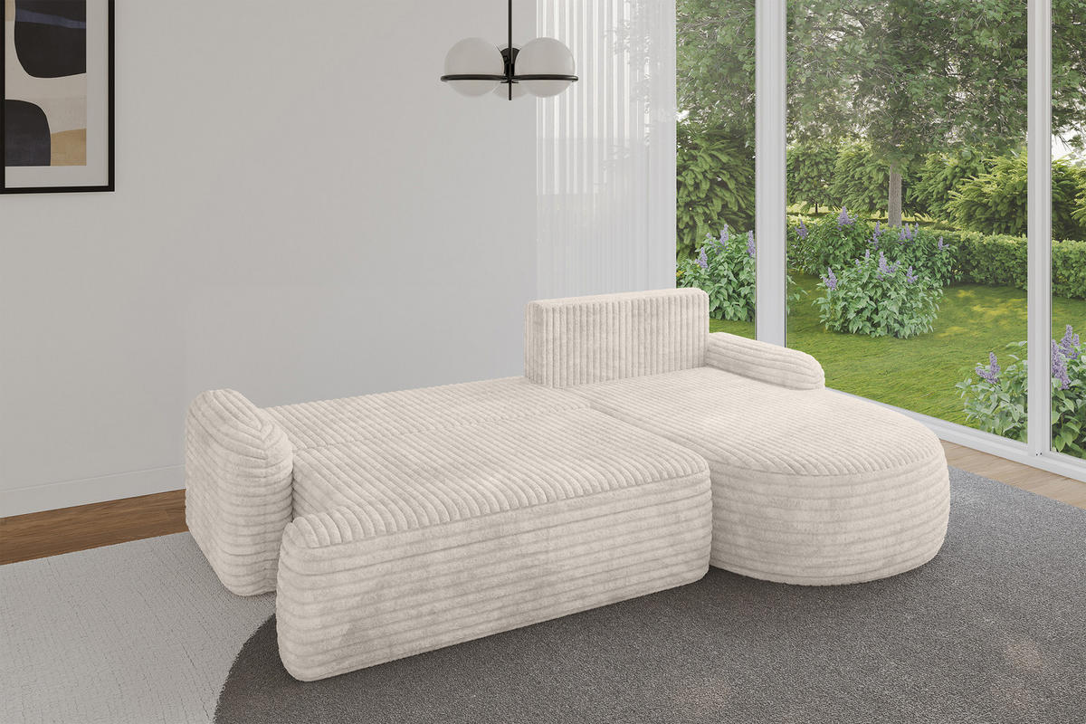 WOHNLANDSCHAFT mit Schlaffunktion und Bettkasten LIRA-L - 264x172x89 Creme - Creme, Holzwerkstoff/Textil (172/264cm) - ALTDECOR