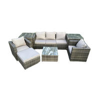 GARTENSET mit Beistelltisch Polyrattan 6-Sitzer - Dunkelgrau, Metall - Fimous