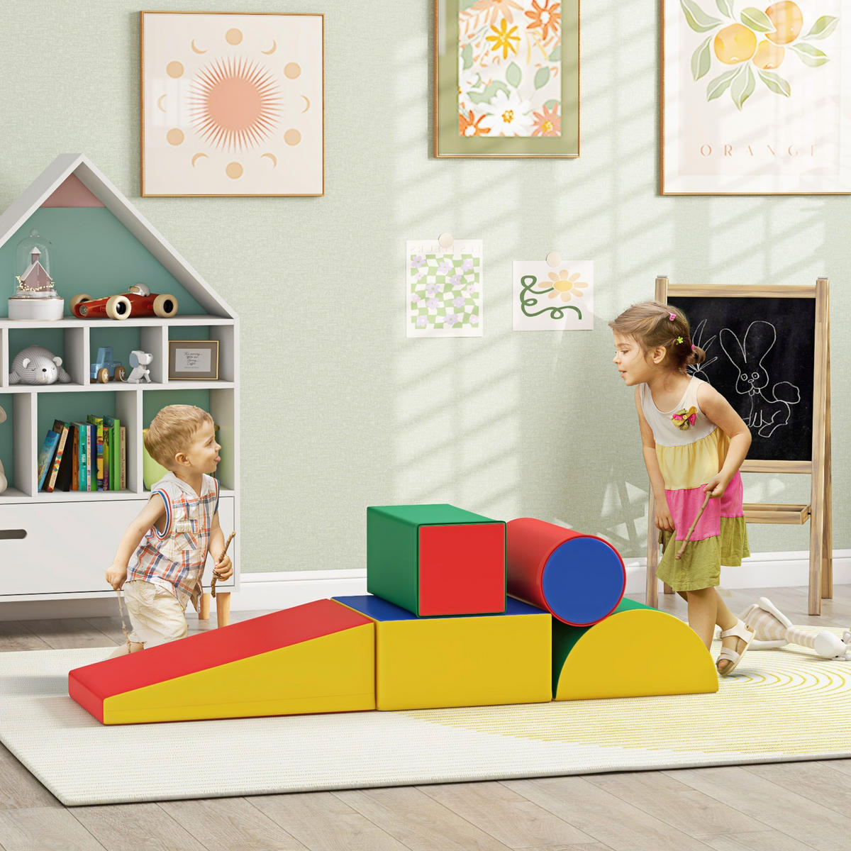 BAUSTEINSET - Gelb/Rot, Kunststoff (40.6/20.3/40.6cm) - HOMCOM