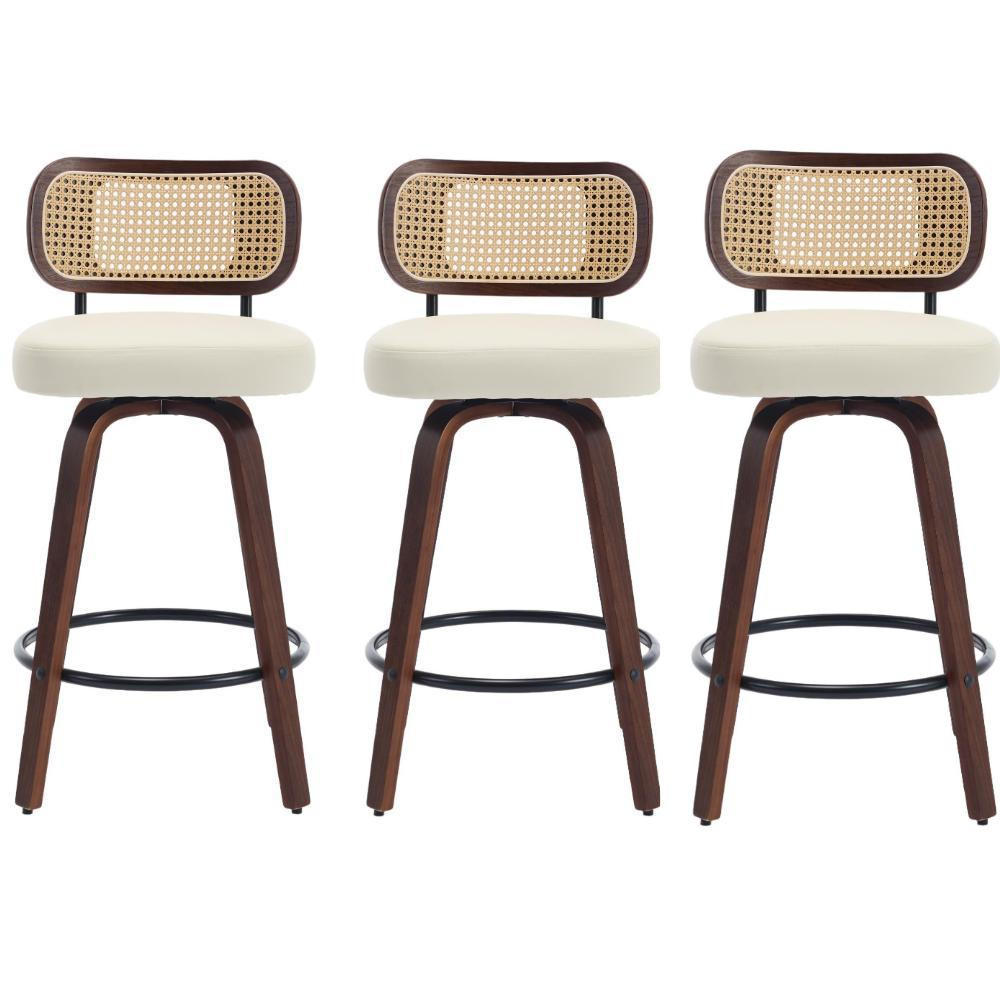 BARHOCKER 3er-Set,Drehstuhl,360° drehbar,PU-Leder,Beige - Beige, Holz (42/90/56cm) - LVHOM