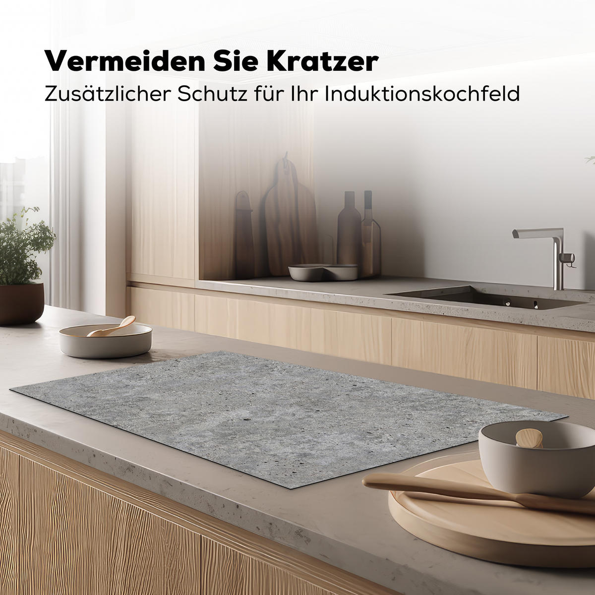 HERDABDECKPLATTE Beton - Schiefer - Grau - Struktur aus Beton Induktionsschutz 91.2x52 cm - Hellgrau, Kunststoff (91.2/52/0.2cm) - MuchoWow