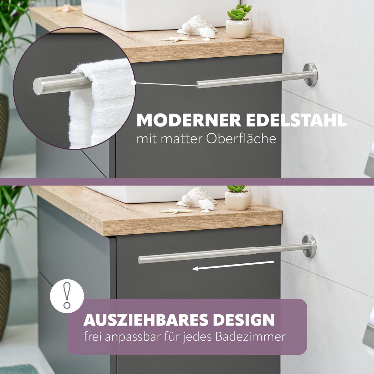 TELESKOPHANDTUCHSTANGE PIAZZA Edelstahl - Edelstahlfarben, Metall (6/6/50cm) - bremermann