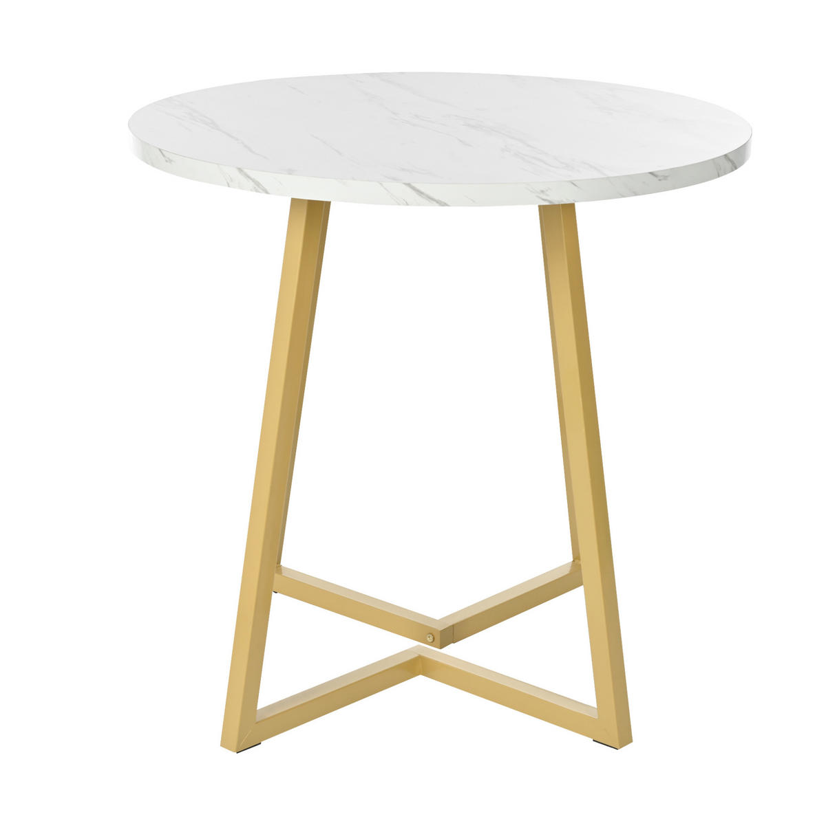 JEDÁLENSKÝ stôl MDF 80 cm biely s mramorovým dekorom a kovovou podnožou - biela, kompozitné drevo (80/80/75cm) - BEAOK