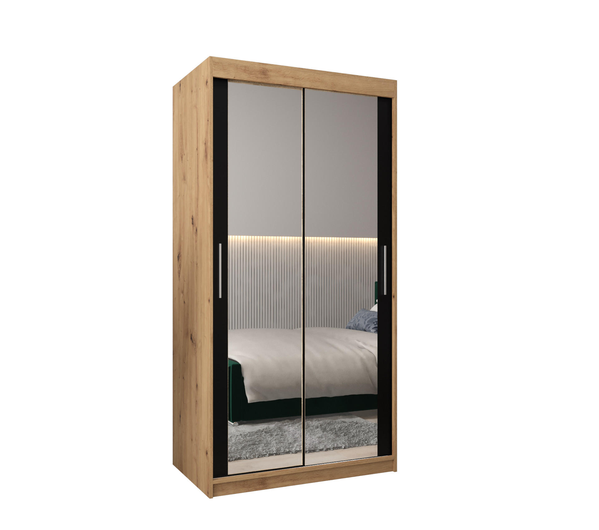 SCHWEBETÜRENSCHRANK 200/100/62 2-türig - Silberfarben/Schwarz, Holz/Kunststoff (100/200/62cm) - Abiks Möbel