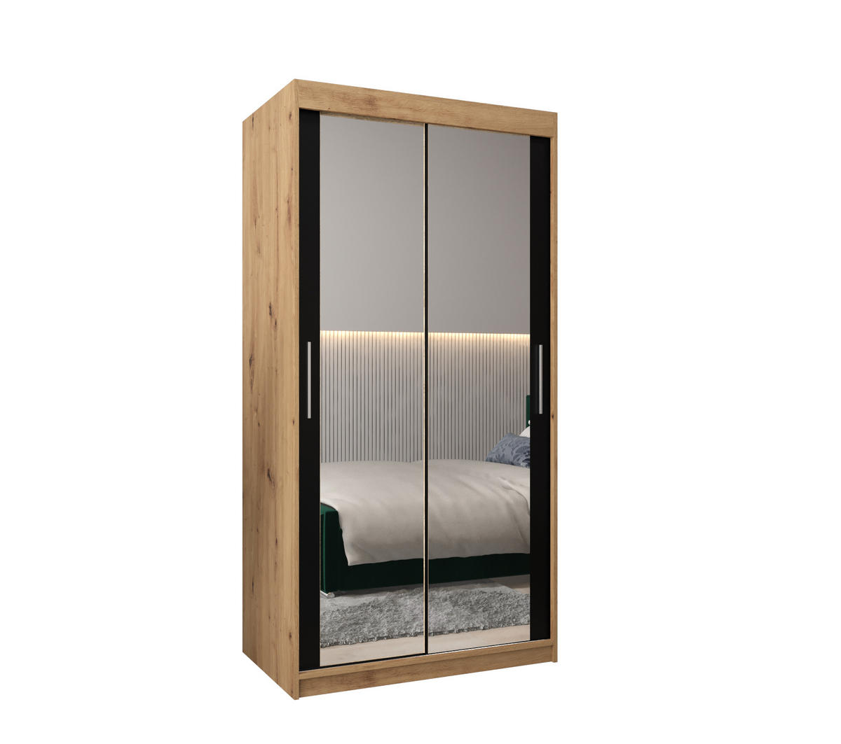 SCHWEBETÜRENSCHRANK 200/100/62 2-türig - Silberfarben/Schwarz, Holz/Kunststoff (100/200/62cm) - Abiks Möbel