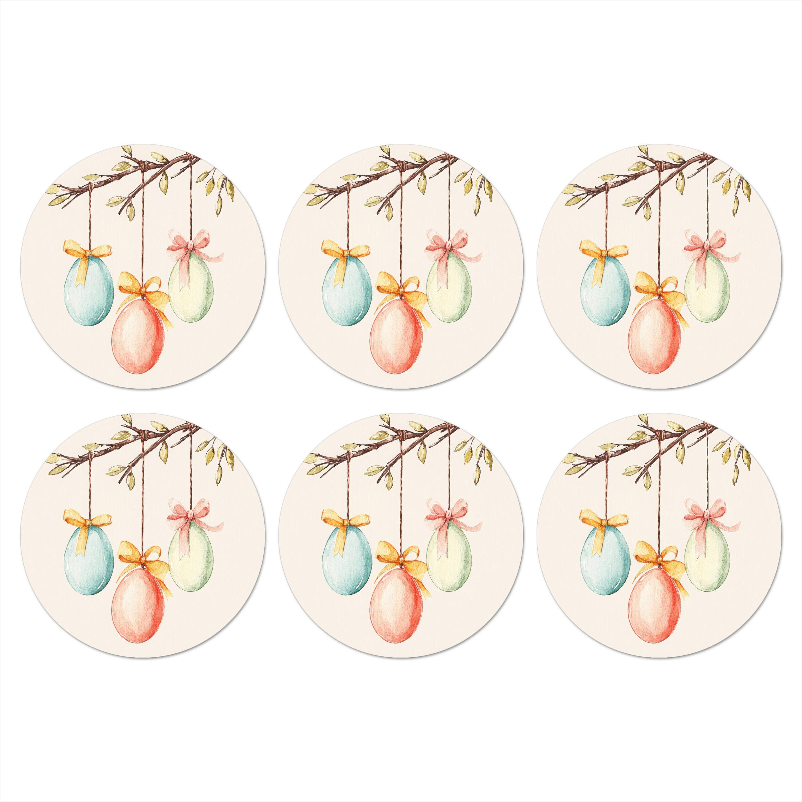 GLASUNTERSETZER Osterkuchen - Schleife - Eier 10x10 cm - Creme, Naturmaterialien (10/0.2cm) - MuchoWow