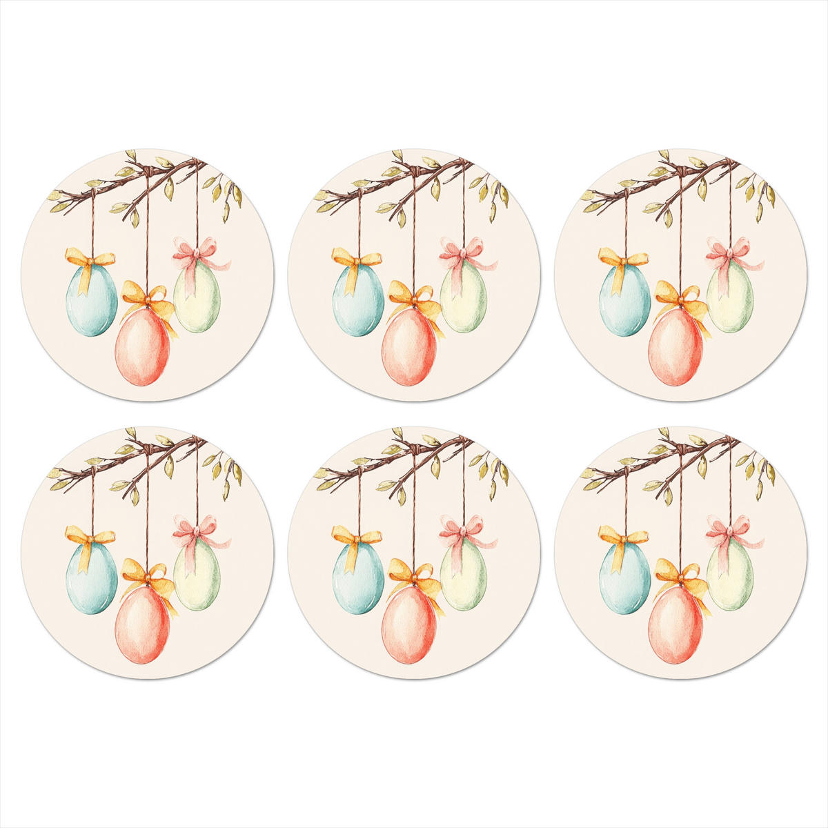 GLASUNTERSETZER Osterkuchen - Schleife - Eier 10x10 cm - Creme, Naturmaterialien (10/0.2cm) - MuchoWow