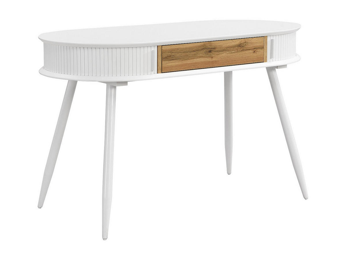 SCHREIBTISCH mit 1 Schublade & 2 Schiebetüren - Weiß & Holzfarben - VELURANI - Naturfarben, Holz (120/60/75cm) - Vente-Unique
