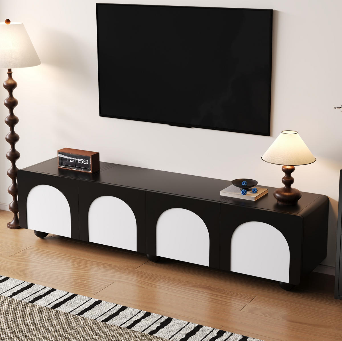 TV-SCHRANK in Schwarz/Weiß mit 2 Schubladen, 2 Türen und Kabeldurchführungen 180/38/45 cm - Schwarz, Holzwerkstoff (180/45/38cm) - Redom
