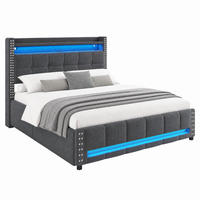 POLSTERBETT mit Stauraum und LED 160x200 cm Leinen Grau - Grau, Metall (160/200cm) - Meubliv